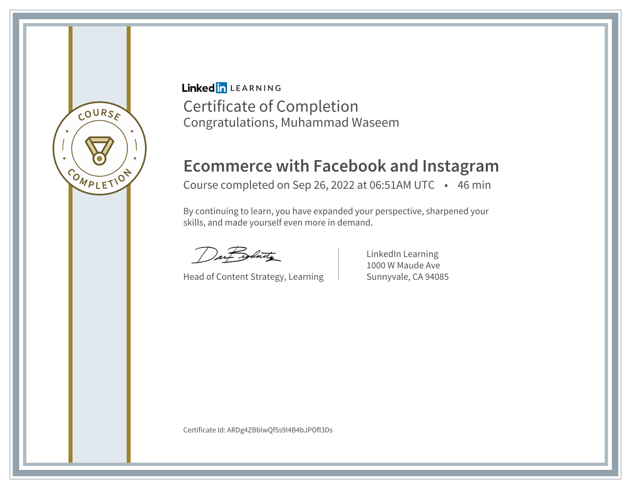 Ecommerce with Facebook and Instagram certificate