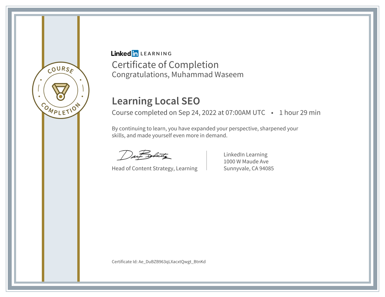 Learning Local SEO certificate