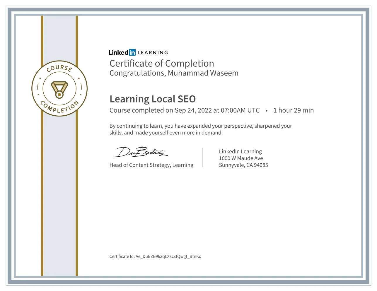 Learning Local SEO certificate
